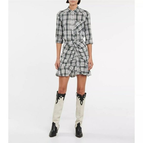 VERONICA BEARD Valle Plaid Minidress Navy Green & White Plaid Women's Size 6 - Picture 1 of 15